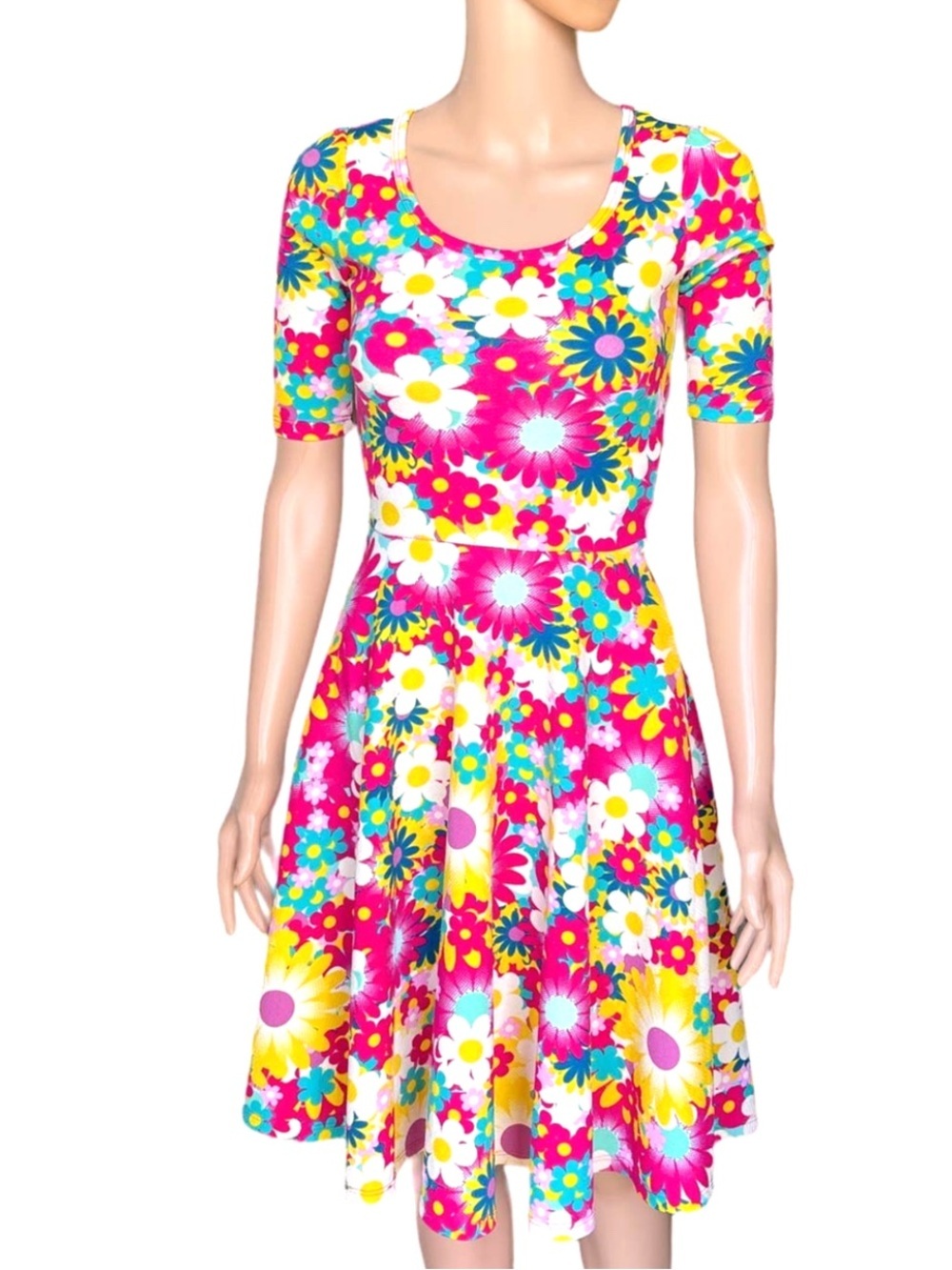 LuLaRoe Nicole Flowered A-Line Skater Dress Size-XXS Retro Mod